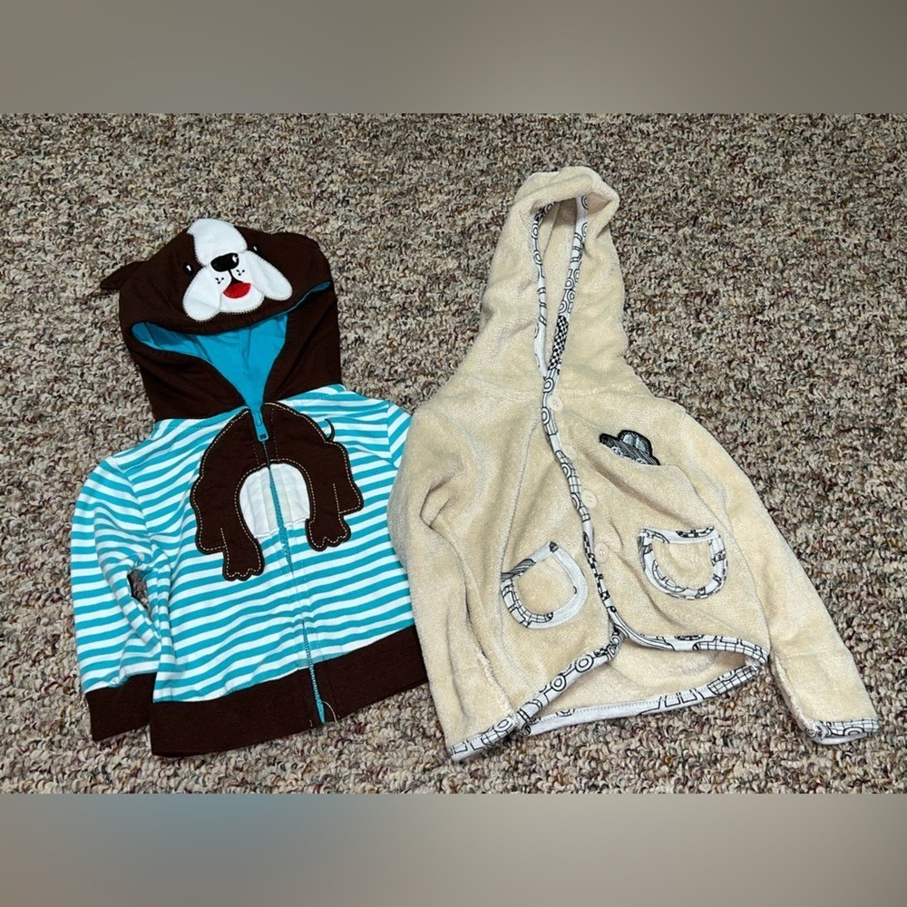 Boys, girls Brown and Blue Striped Animal Hoodie, 3-6 months